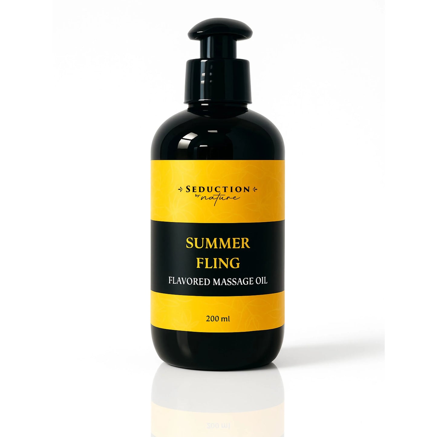 'Summer Fling' flavored massage oil with black and yellow label